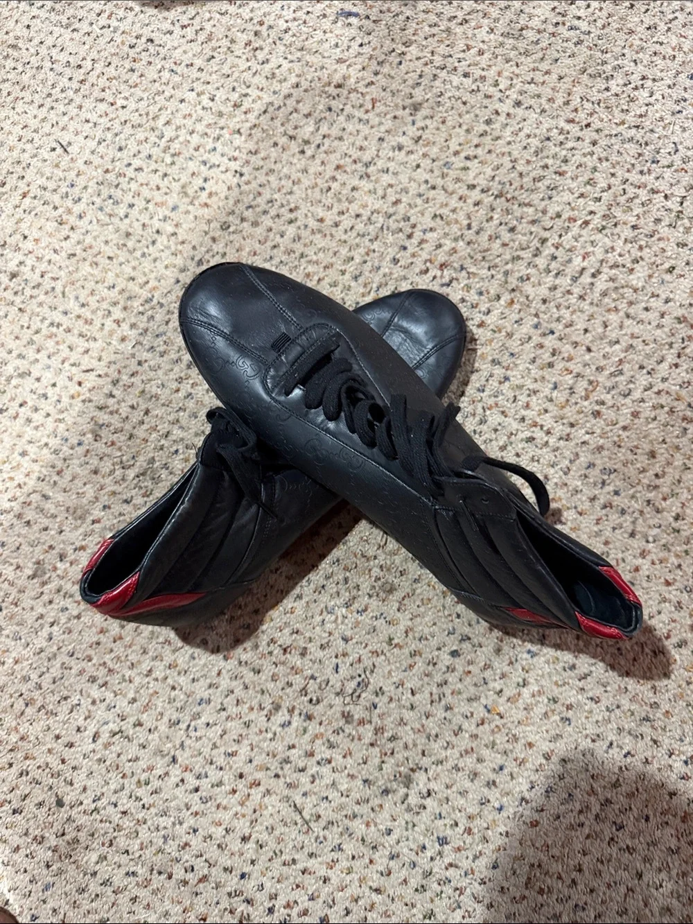 Gucci Black Leather High-Top Sneakers with Red Heel Accents
